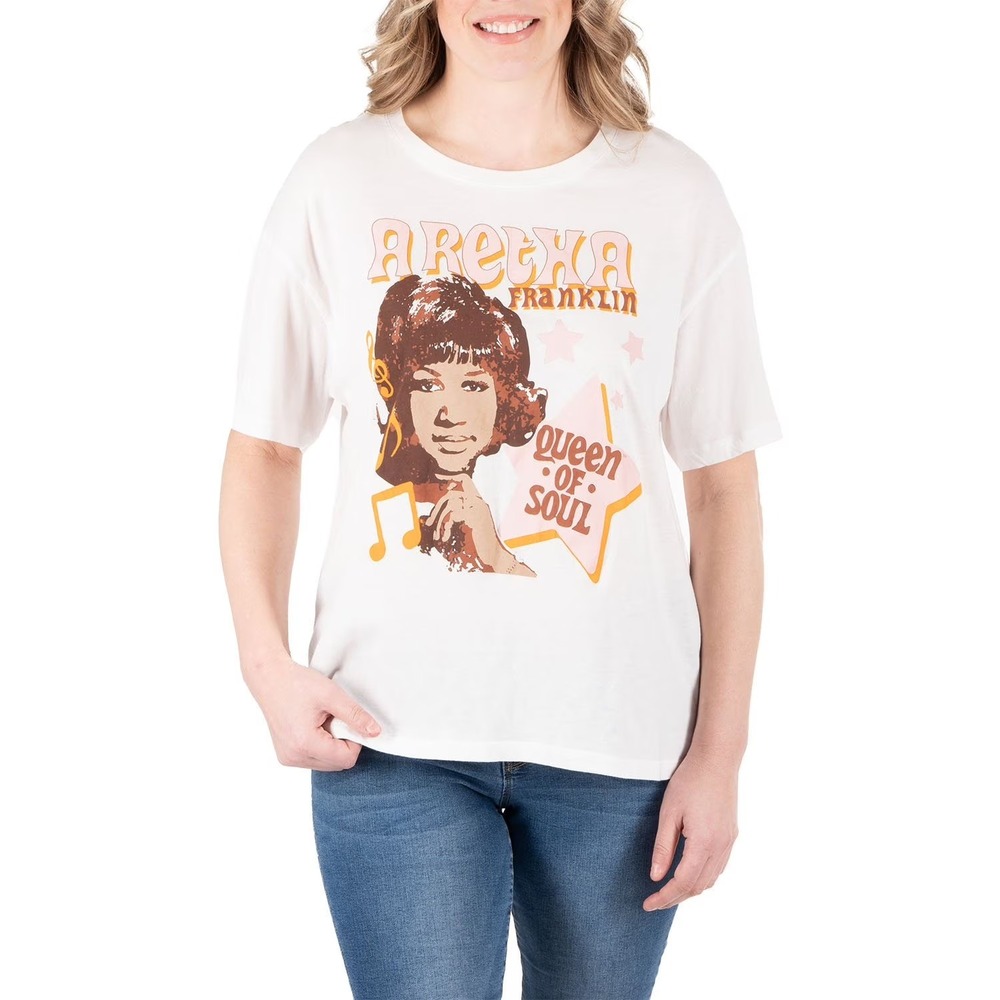 Licensed Band Womens Tee Aretha Franklin White Size L